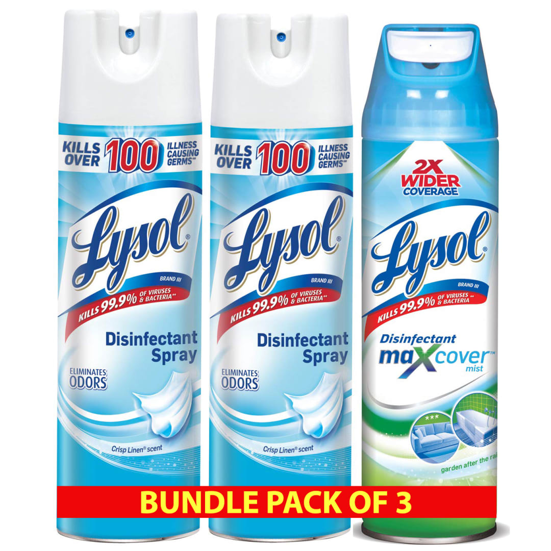 LYSOL® Disinfectant Spray – (2 Crisp Linen® 19 oz. + 1 Garden After Rain 15 oz.) 4/3 ct.
