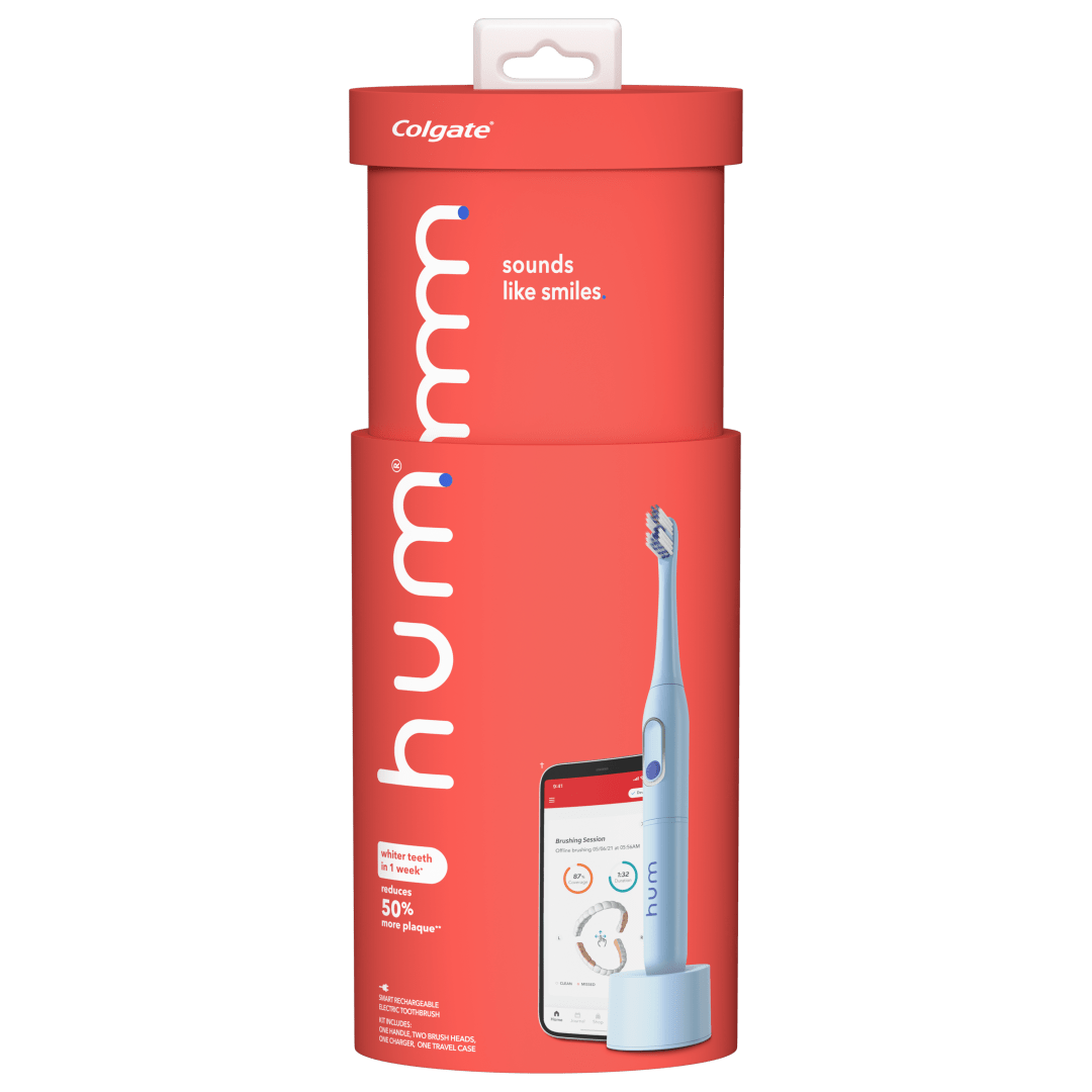 hum by Colgate Smart Electric Toothbrush Kit, Rechargeable Sonic Toothbrush with Travel Case, Blue