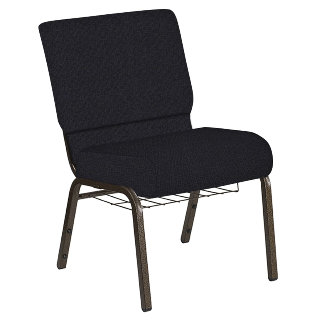 21''W Church Chair in Cobblestone Blissful Blue Fabric with Book Rack - Gold Vein Frame