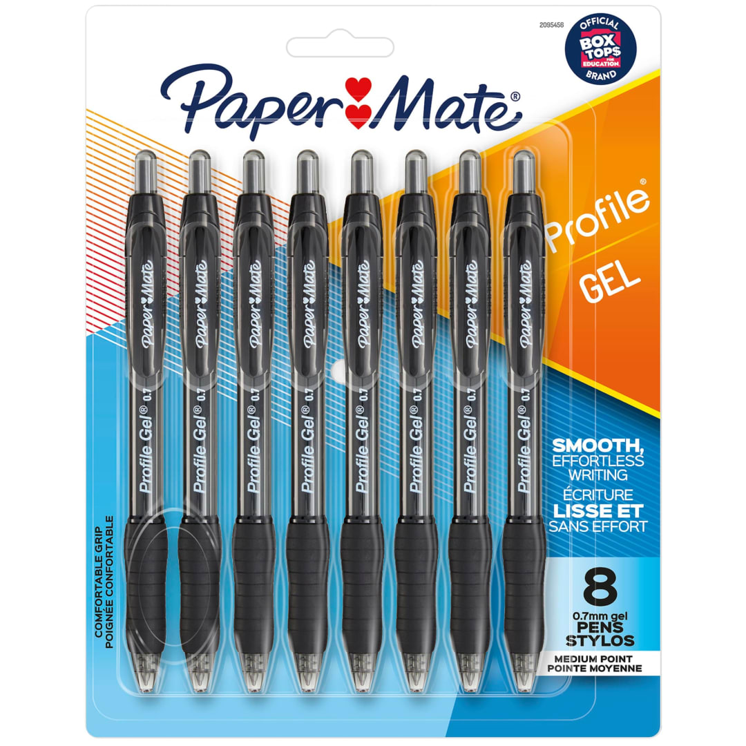 Paper Mate® Gel Pen, Profile Retractable Pen, Medium Point (0.7mm), Black, 8 Count