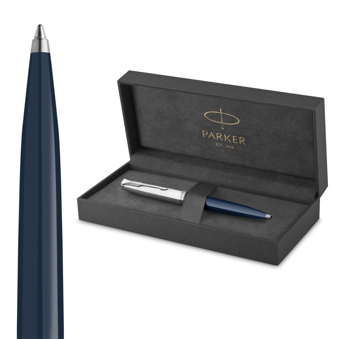 Parker 51 Ballpoint Pen, Midnight Blue Barrel with Chrome Trim, Medium Point, with Black Ink, Gift Box