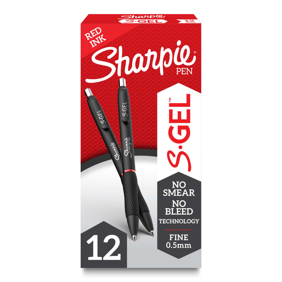 Sharpie® S-Gel, Gel Pens, Fine Point (0.5mm), Red Ink Gel Pen, 12 Count