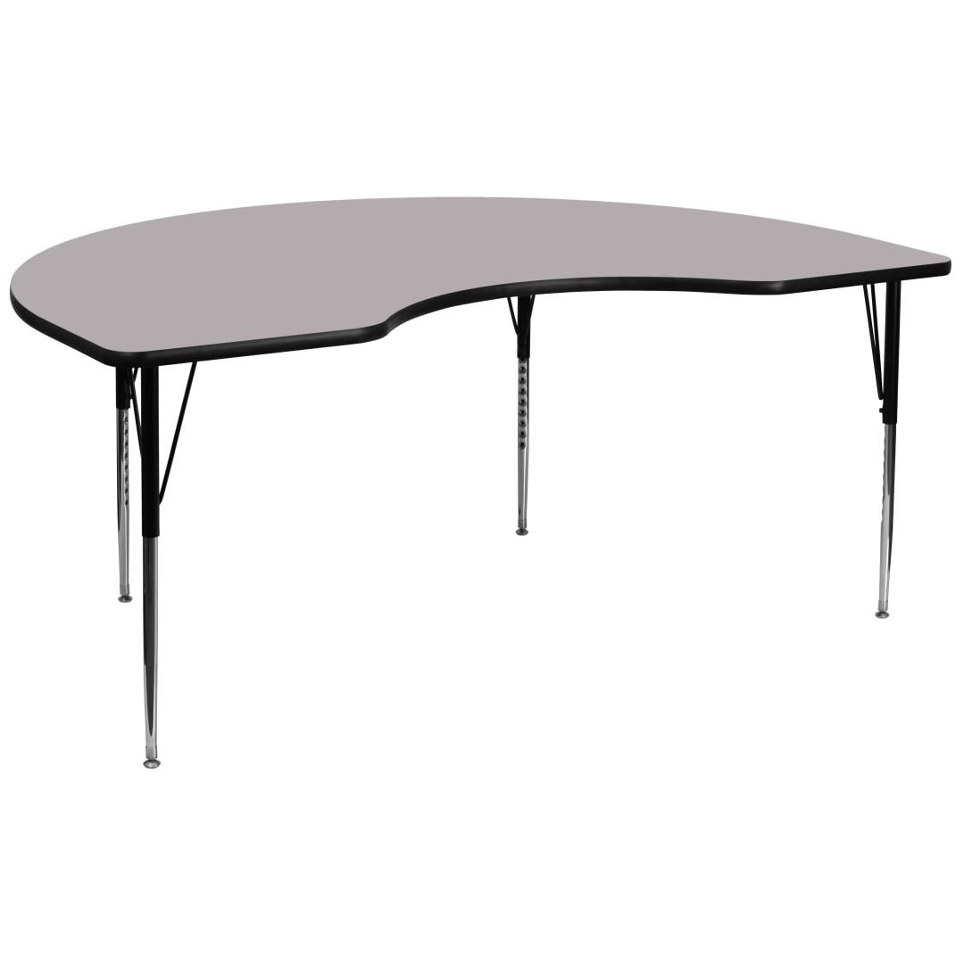 Wren 48''W x 96''L Kidney Grey Thermal Laminate Activity Table - Standard Height Adjustable Legs