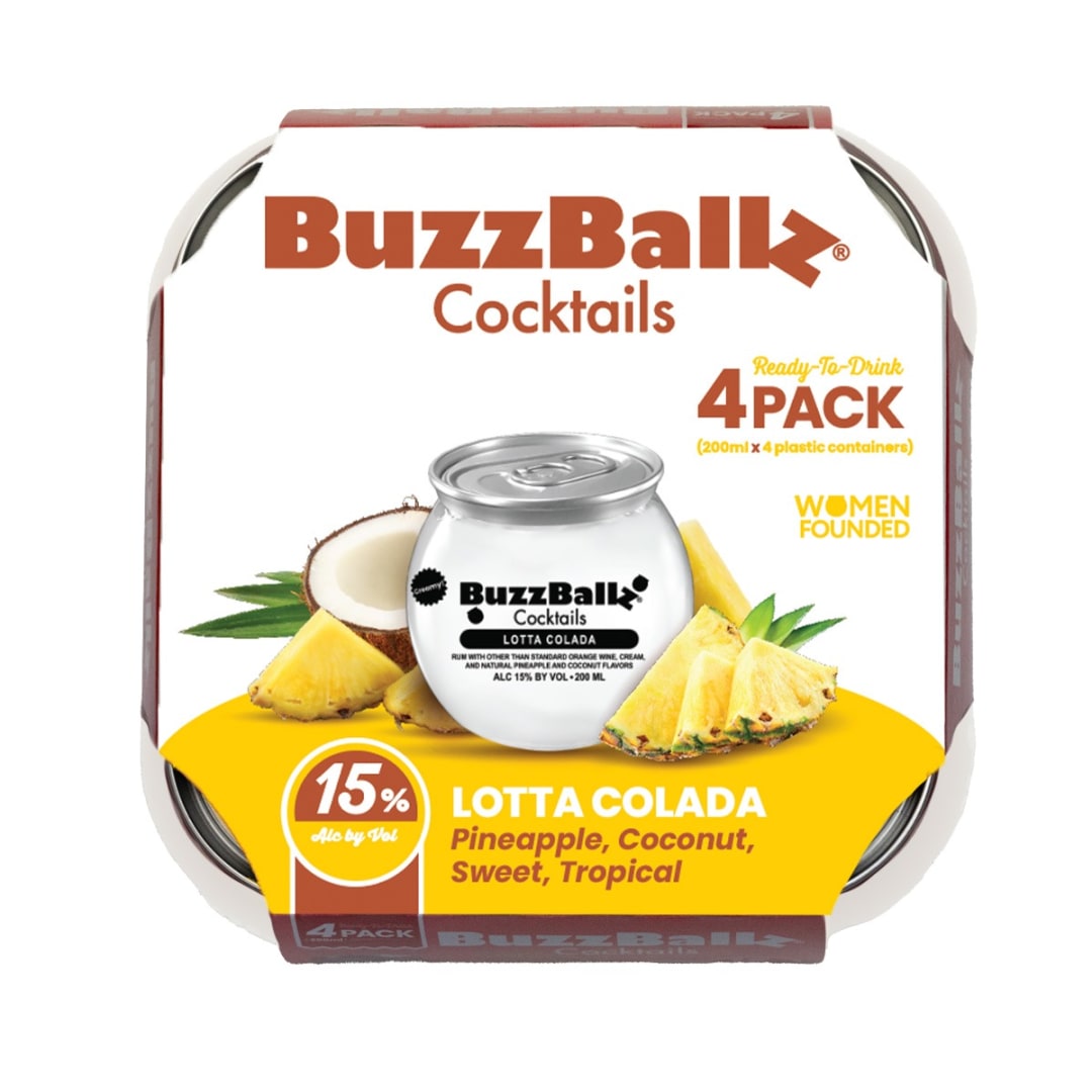 BuzzBallz Pina Colada Cocktails 4 Pack 200ml Shot Cups 30 Proof