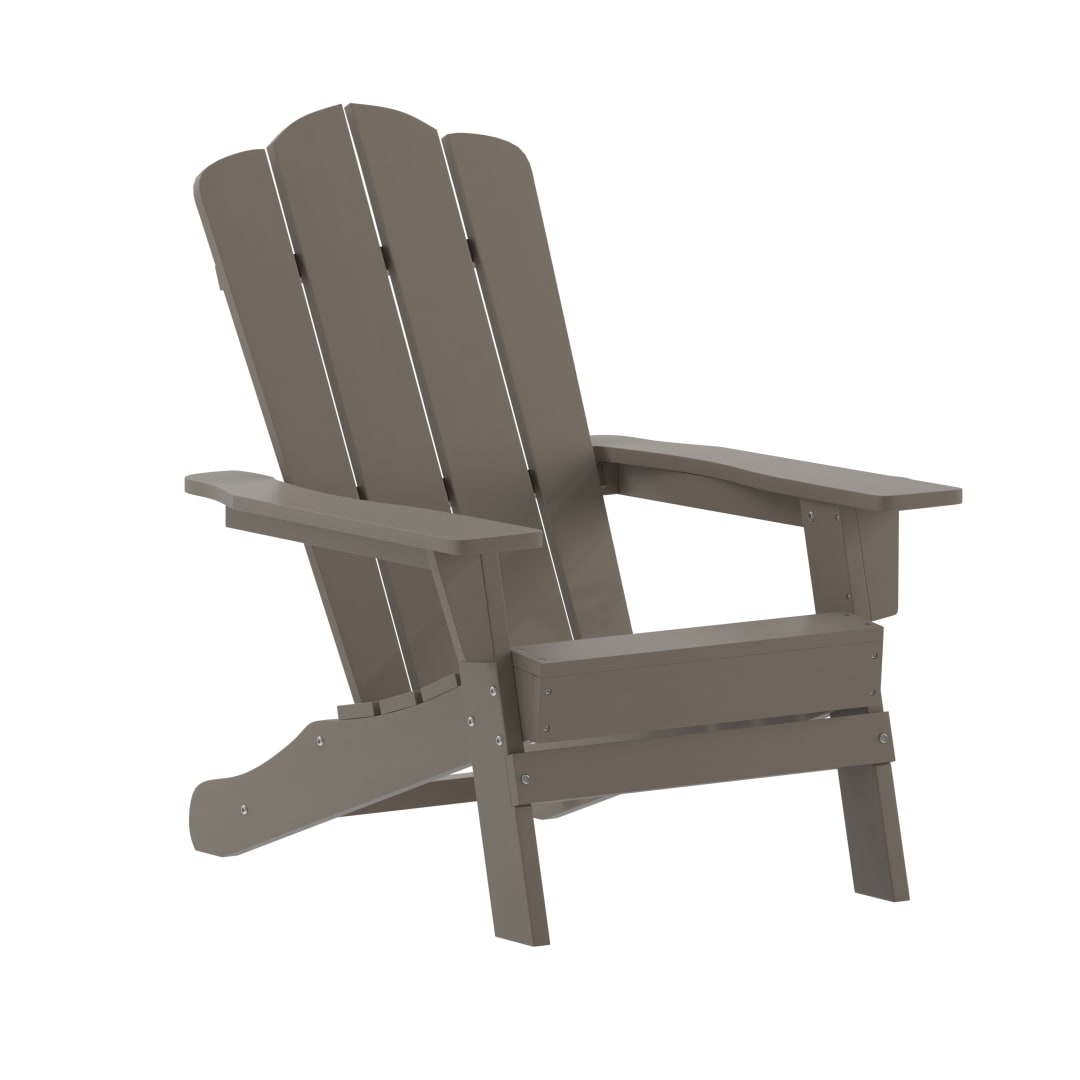 Newport Adirondack Chair with Cup Holder, Weather Resistant HDPE Adirondack Chair in Brown, Set of 4