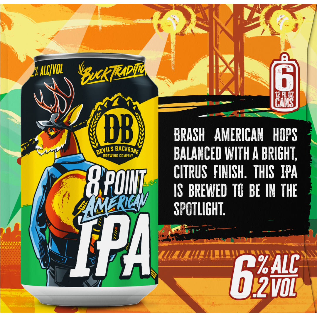 Devils Backbone Brewing Company Eight Point IPA, 6 Pack Beer, 12 fl. oz. Cans, 6.2% ABV