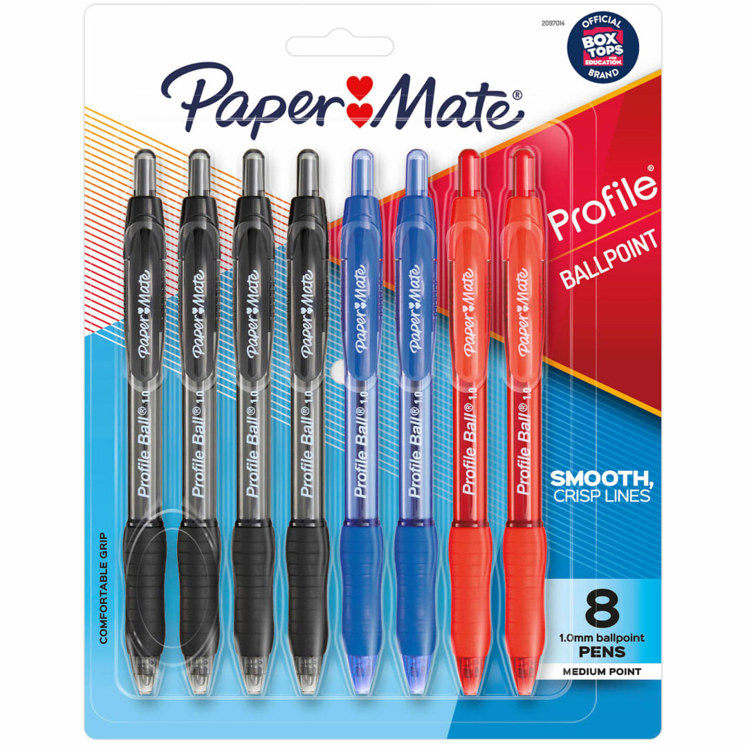 Paper Mate® Ballpoint Pen, Profile Retractable Pen, Medium Point (1.0mm), Assorted, 8 Count