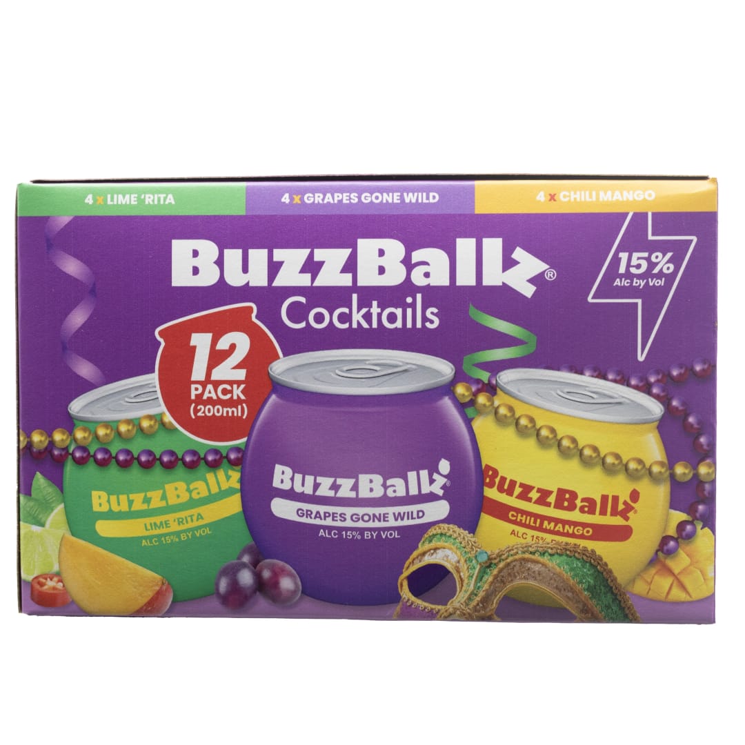 Buzzballz Mardi Gras Variety Cocktail 12 Pack 200ml 30 Proof
