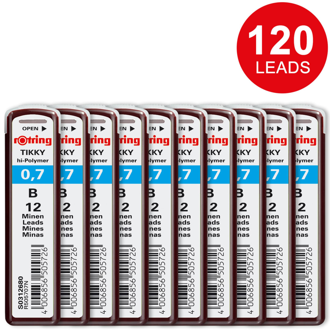 rOtring Tikky Mechanical Pencil Lead Refills, 0.7mm, B, 10 Count (120 leads)