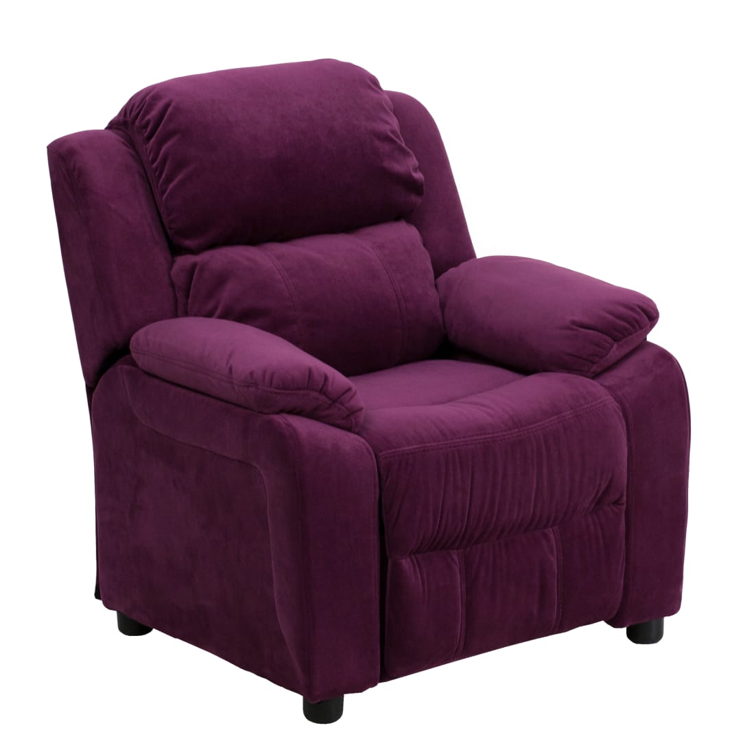 Charlie Deluxe Padded Contemporary Purple Microfiber Kids Recliner with Storage Arms