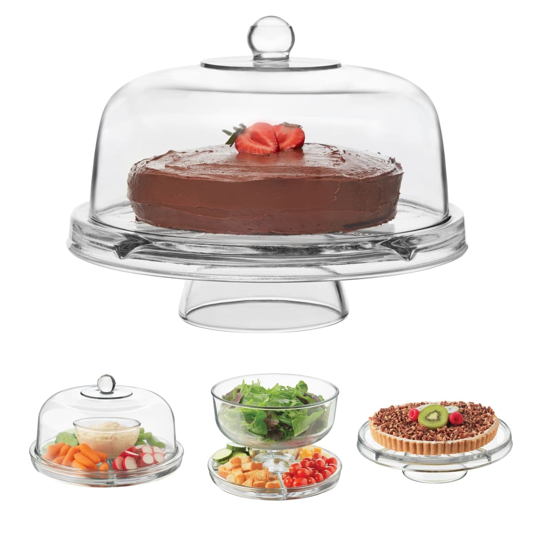 Libbey Selene 6-in-1 Multiuse Glass Server, Punch Bowl, Chip and Dip Bowl, Cake Stand