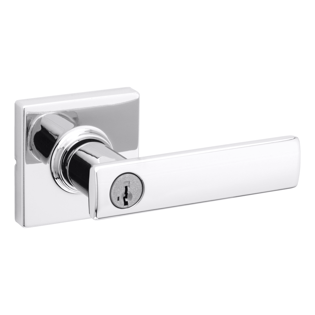 Breton Square Keyed Entry Lever featuring SmartKey Security™ in Polished Chrome