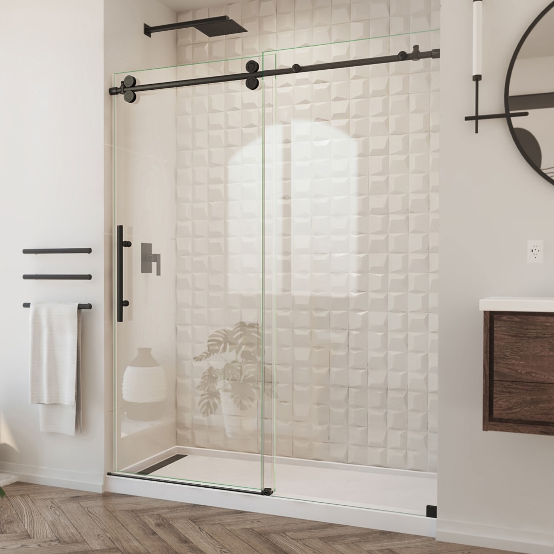 DreamLine Camden 56 - 60 inch W x 76 inch H Frameless Sliding Shower Door in Matte Black