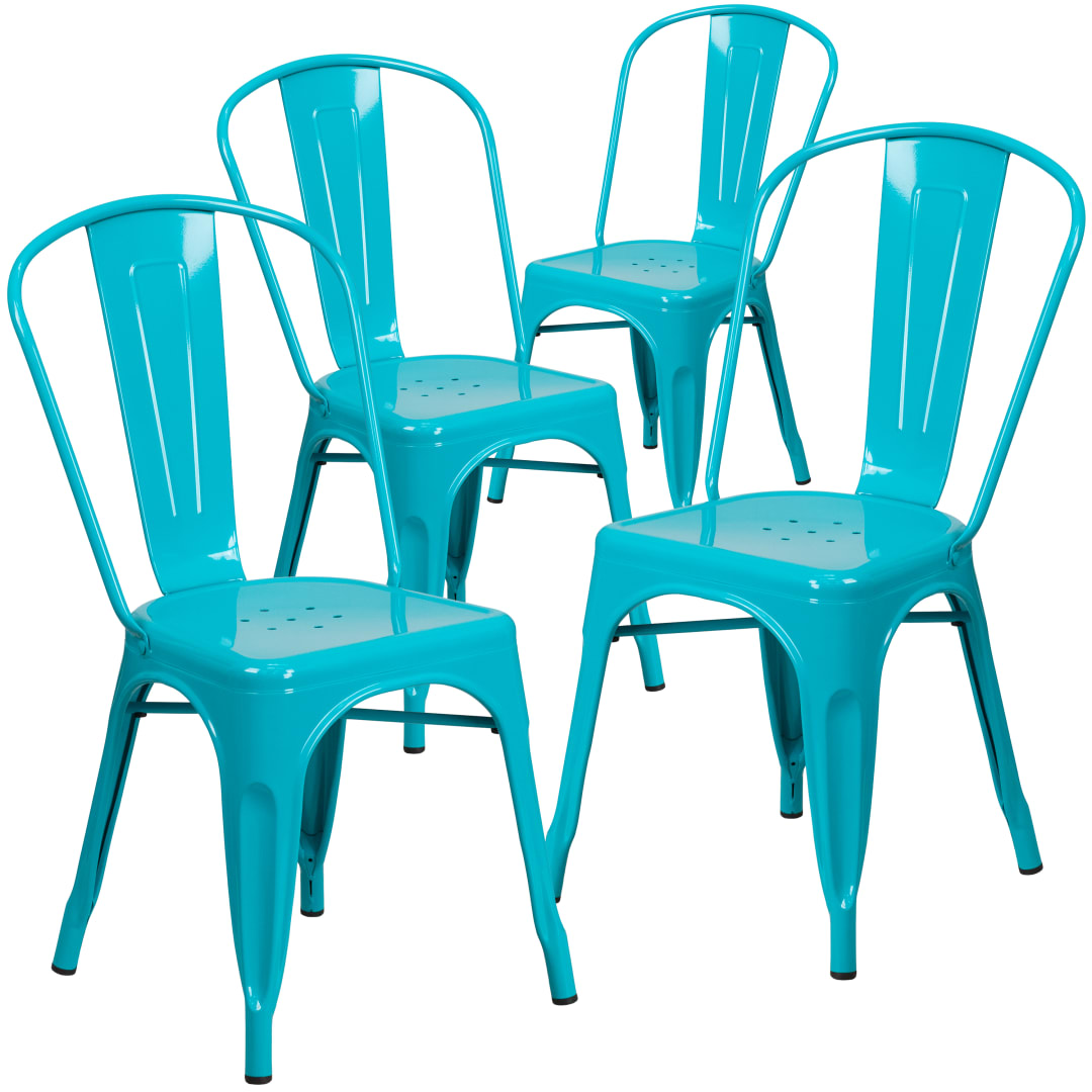 Blake Commercial Grade 4 Pack Crystal Teal-Blue Metal Indoor-Outdoor Stackable Chair