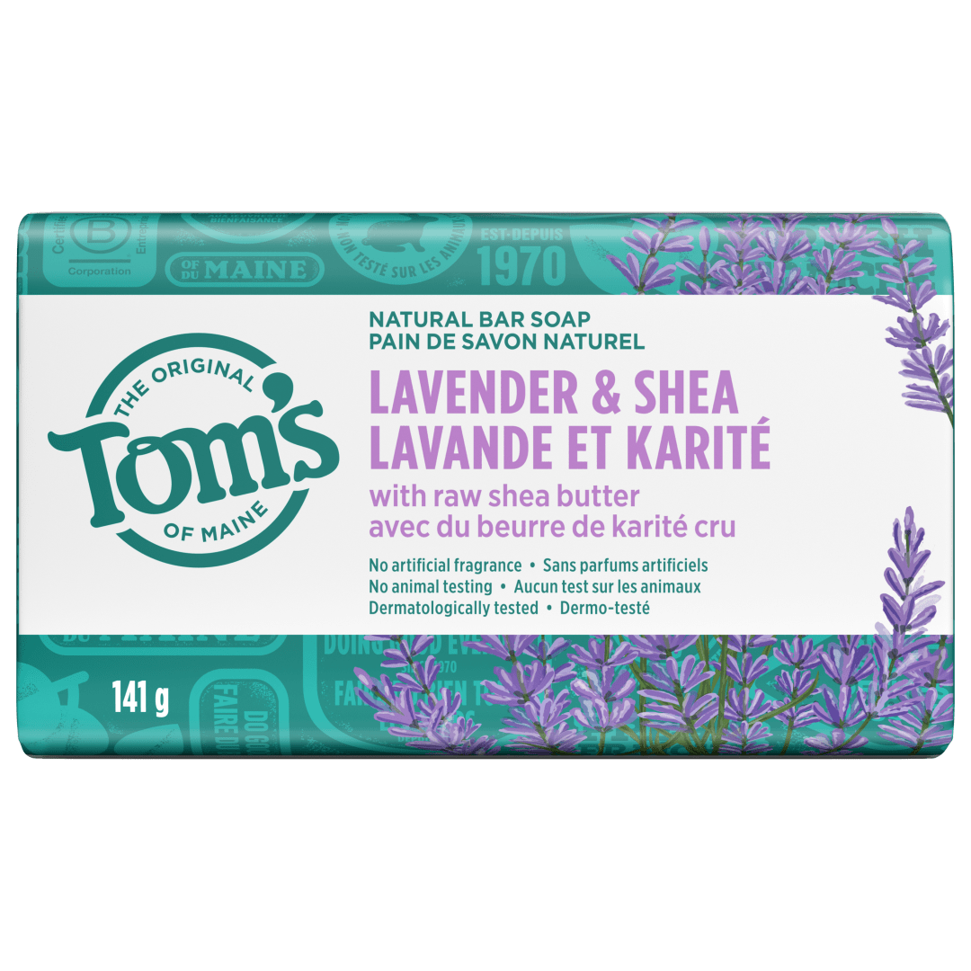 Pain de savon naturel Tom’s of Maine Lavande et karité, dermo-testé, sans parabènes, végétalien, 141 g