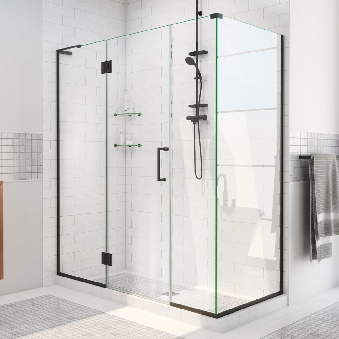 DreamLine Unidoor-X 48 inch W x 30 3/8 inch D x 72 inch H Frameless Hinged Shower Enclosure in Matte Black