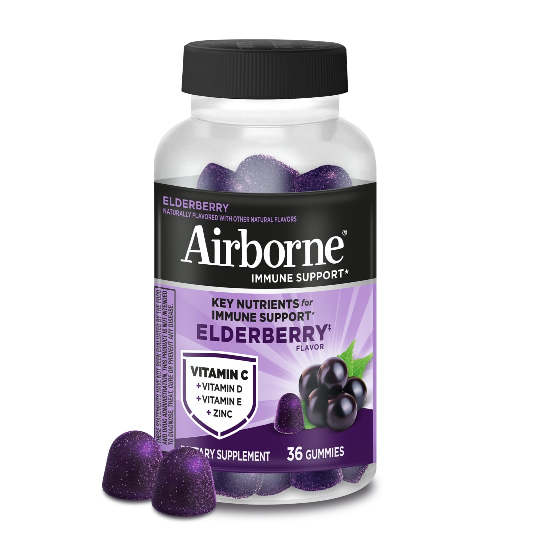 Airborne Holunder + Zink & Vitamin C Gummibärchen für Erwachsene, Immunsystem-Unterstützung mit Antioxidantien, Vitamine C, D & E, Holundergeschmack – 36 Stück