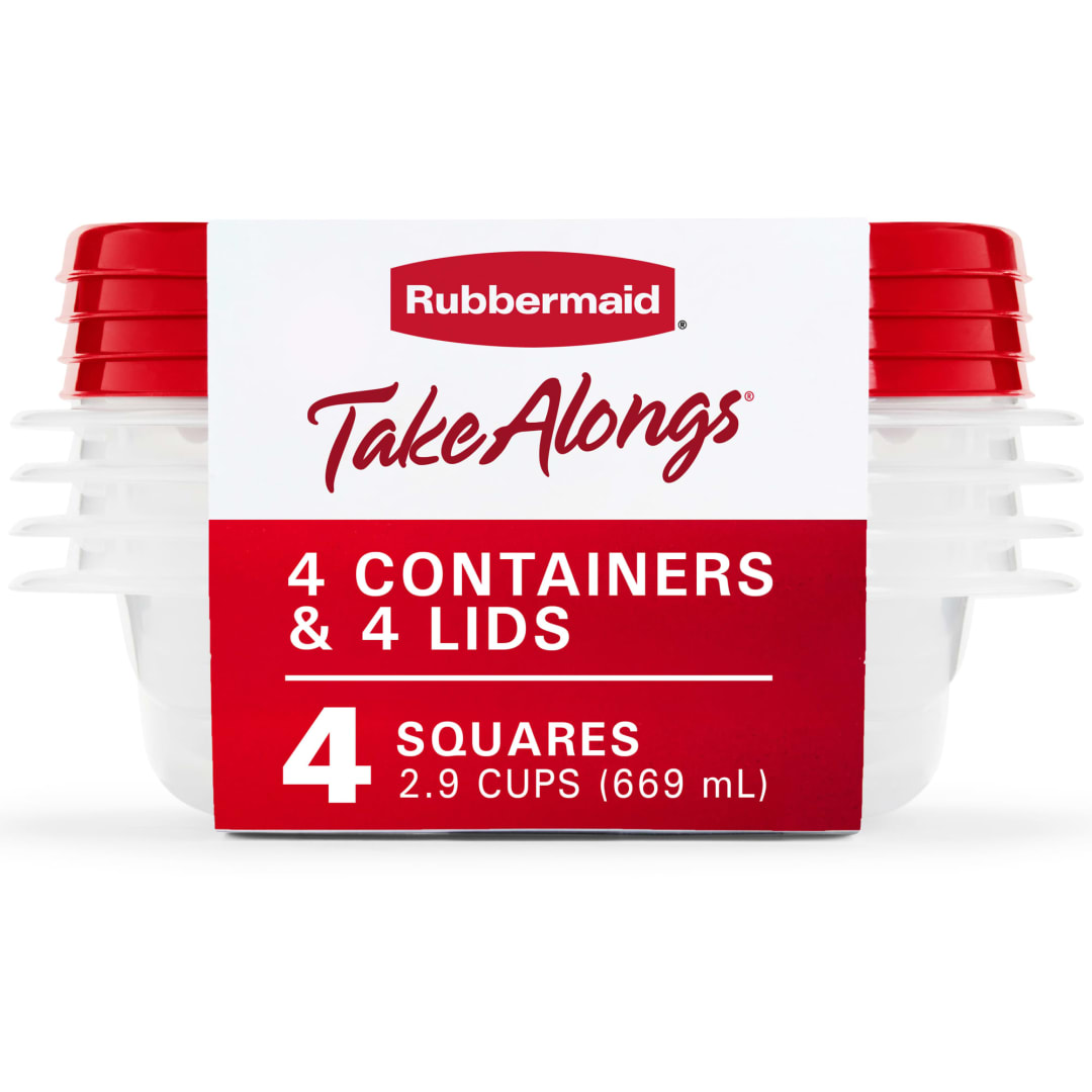 Rubbermaid® TakeAlongs® 2.9 Cup Square Food Storage Containers, 4 Pack, Chili Red