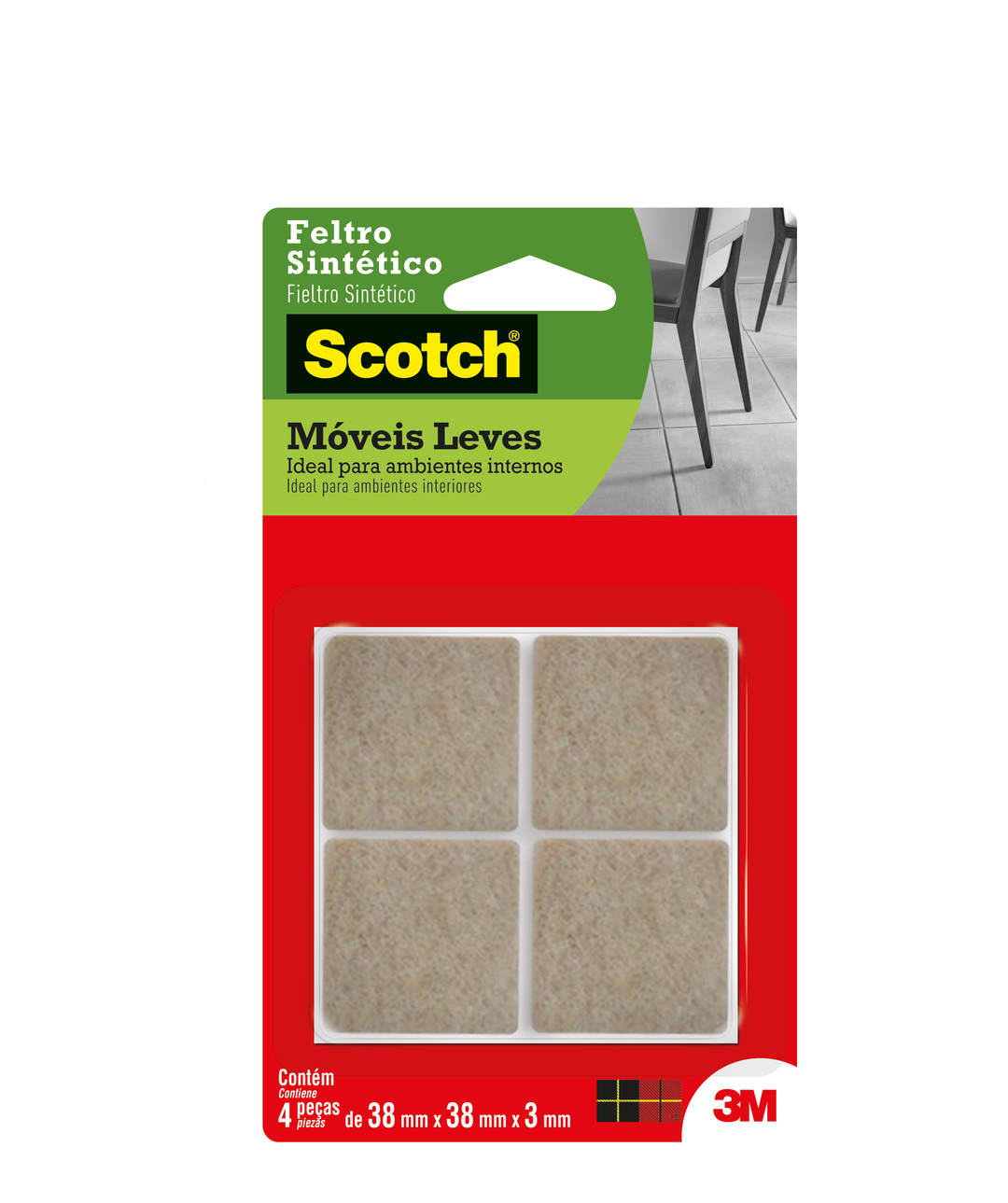 Feltro Sintético para Móveis Leves 3M™ Scotch™ Quadrado, Marrom, Grande, 4 Unidades