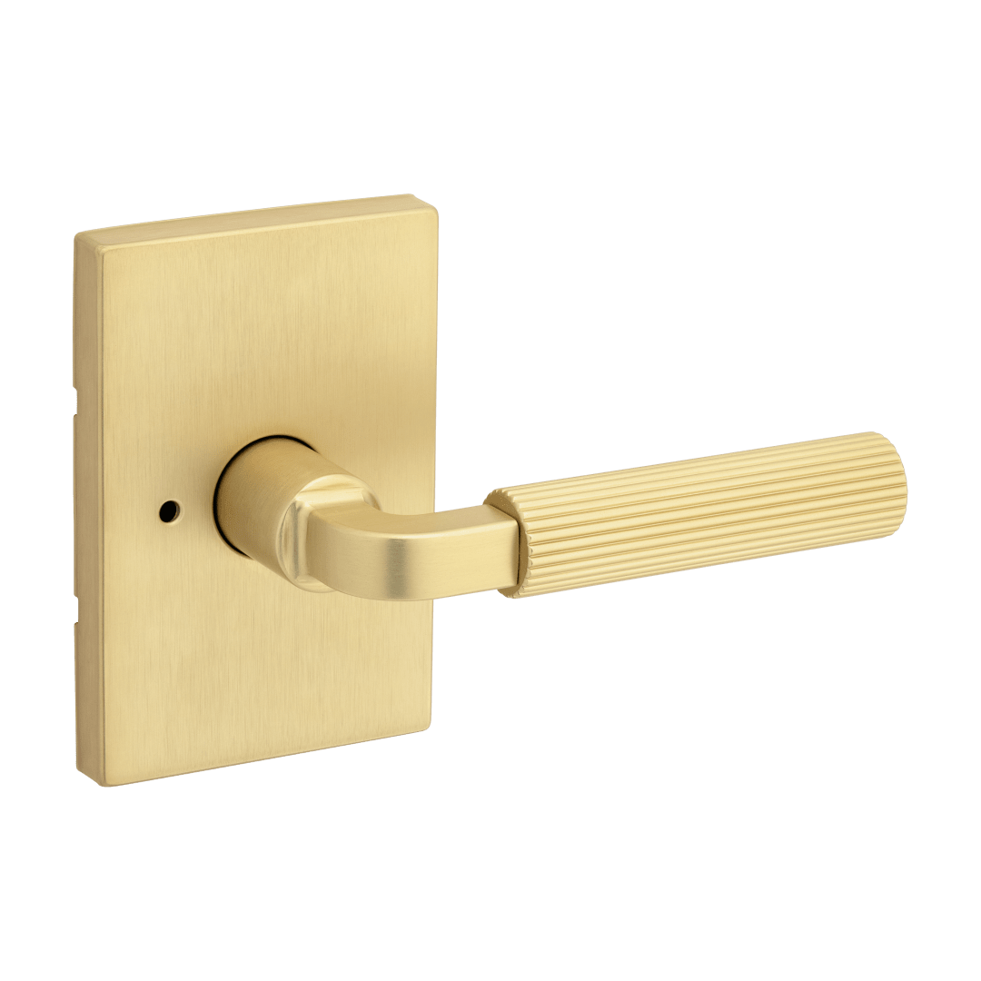 Mirada Reeded Bed/Bath Lever w/ Rectangular Rose in Satin Brass