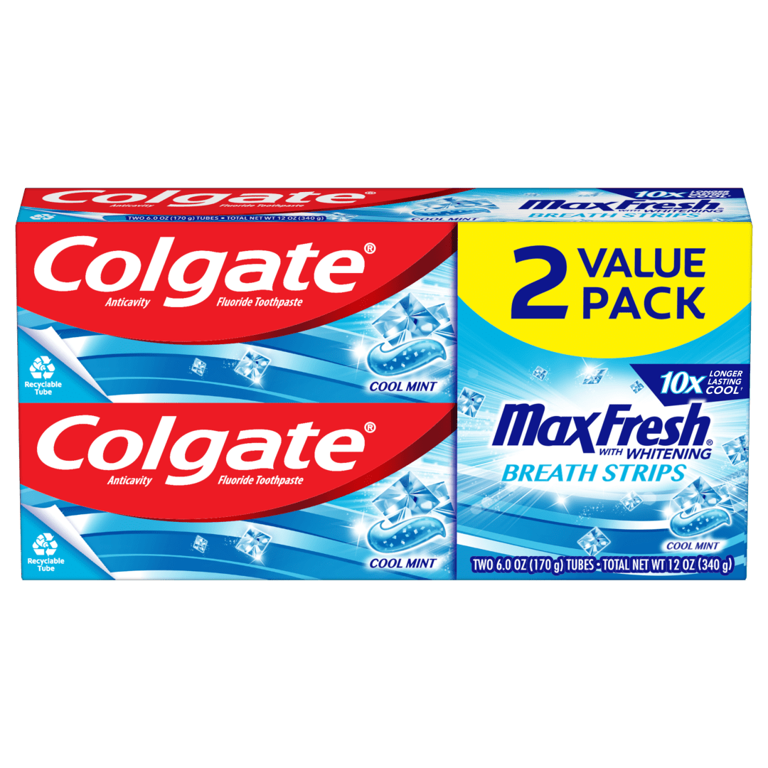 Colgate Max Fresh Toothpaste with Mini Breath Strips, Cool Mint - 6.0 Ounce (Twin Pack)