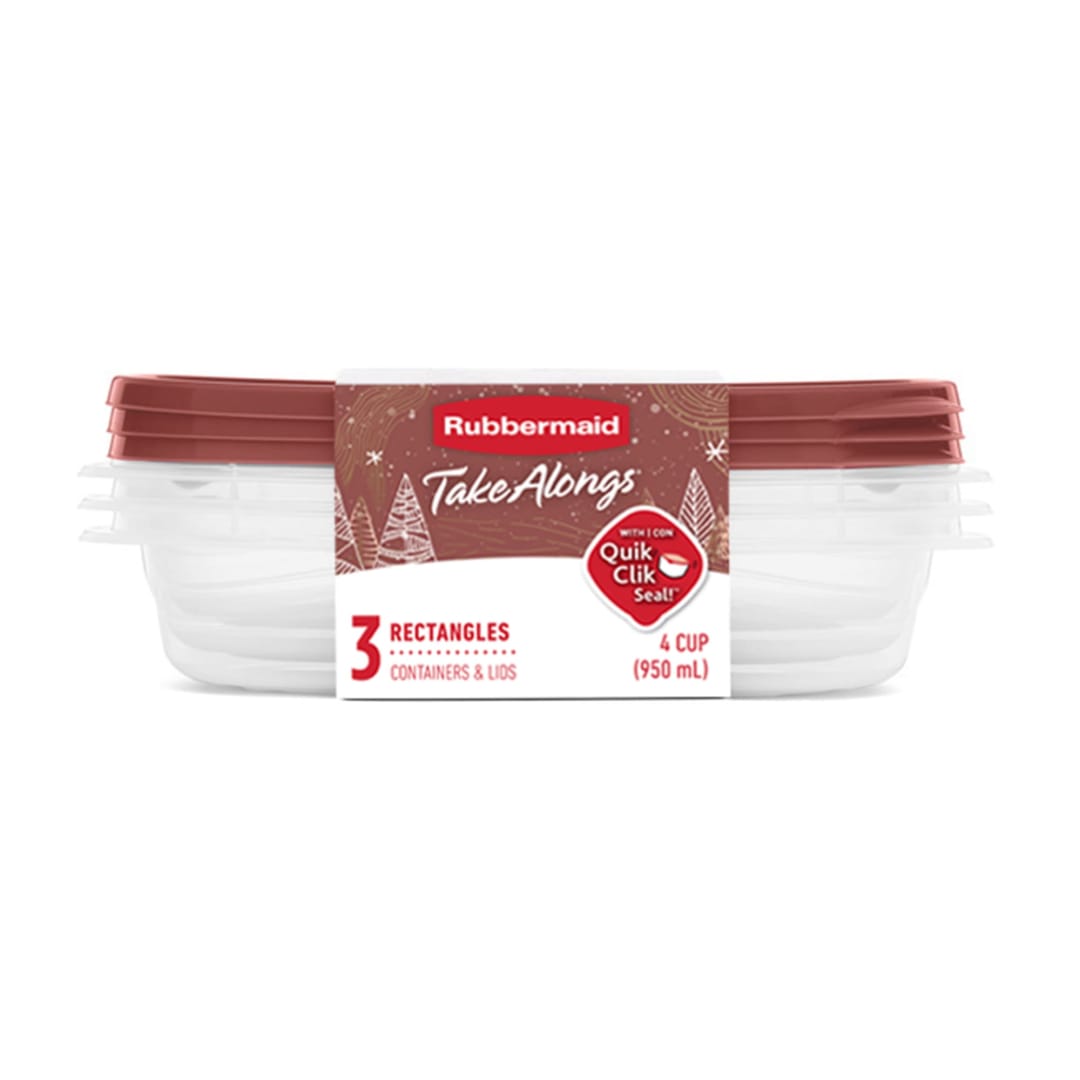 Rubbermaid TakeAlongs 4-Cup Food Storage Containers, Food Storage Containers with Lids, Meal Prep Containers, Limited-Edition Maple Leaf Red, 3-Pack