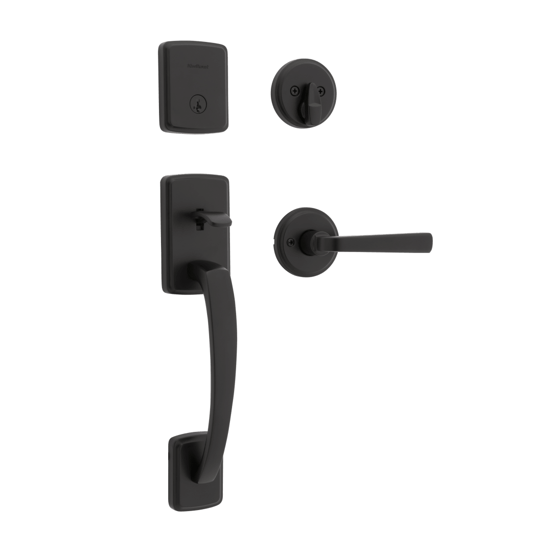 Brentford Single Cylinder Handleset w/ Trafford Lever featuring SmartKey Security™ in Matte Black