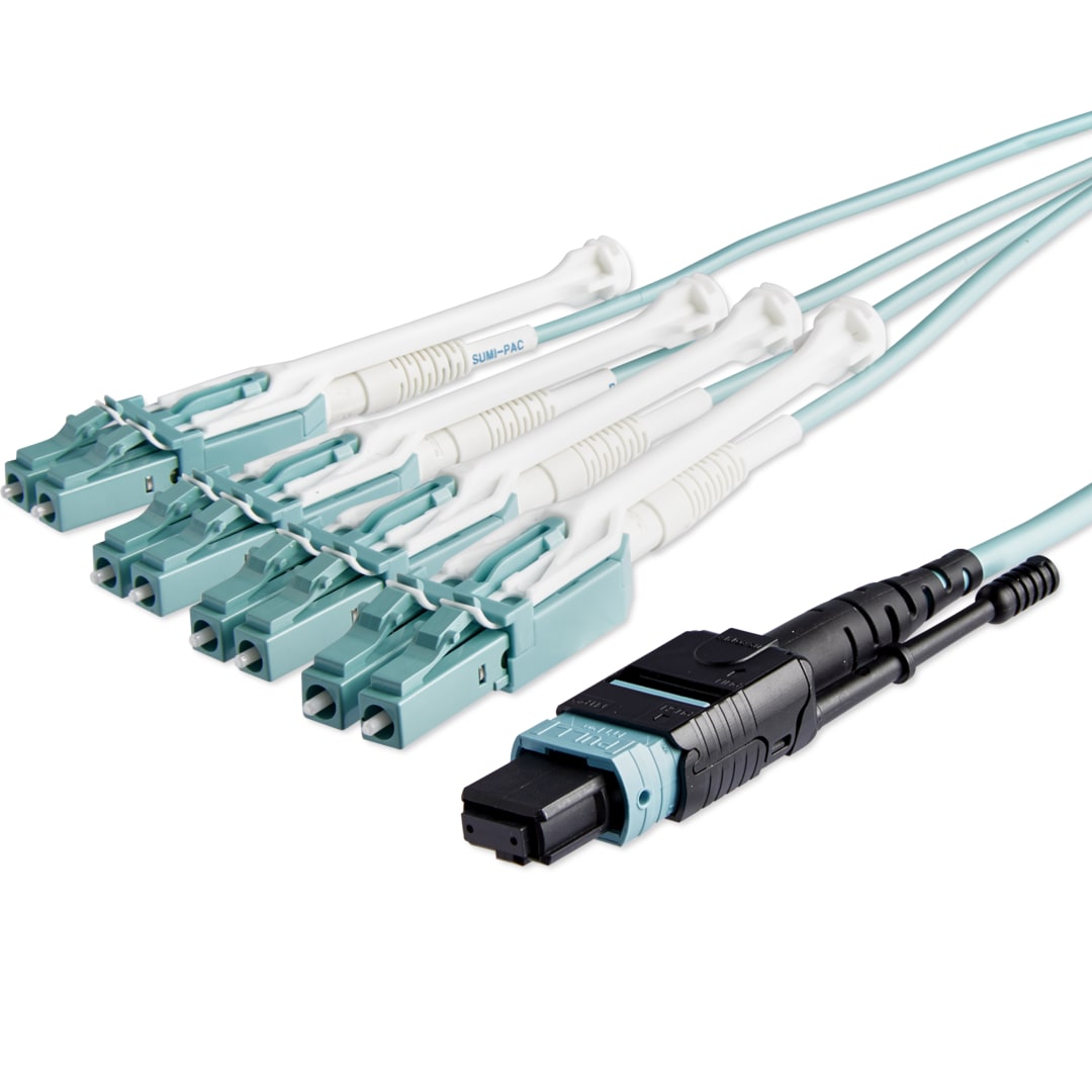 10m MTP MPO 8 x LC 40G OM3 Multi mode Aqua Plenum Pull