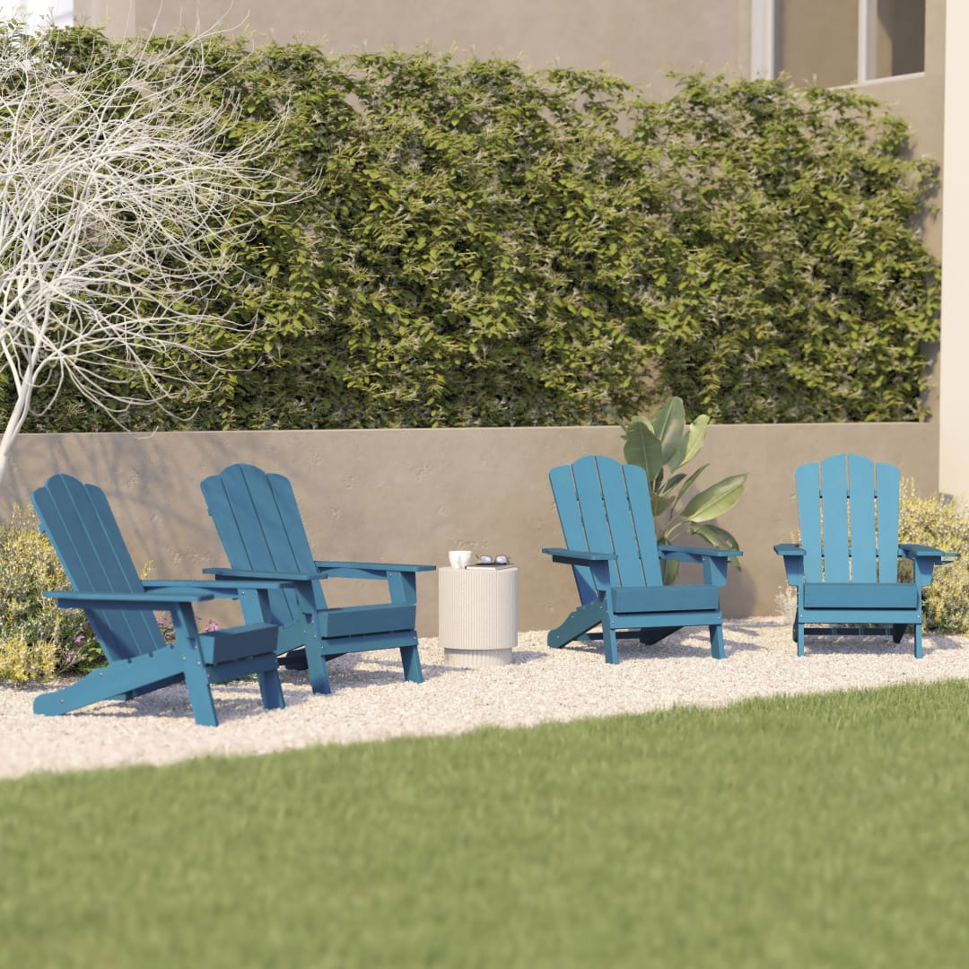 Newport Adirondack Chair with Cup Holder, Weather Resistant HDPE Adirondack Chair in Blue, Set of 4