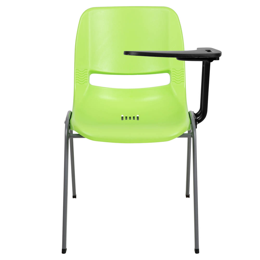 HERCULES 5 Pack Green Ergonomic Shell Chair with Left Handed Flip-Up Tablet Arm