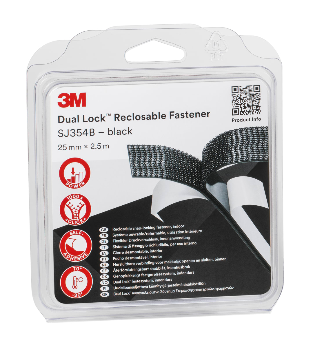 3M™ Dual Lock™ Tekrar Kapatılabilen Bant SJ3540, Siyah, 25 mm x 2.5 m, 5.7 mm, IPC