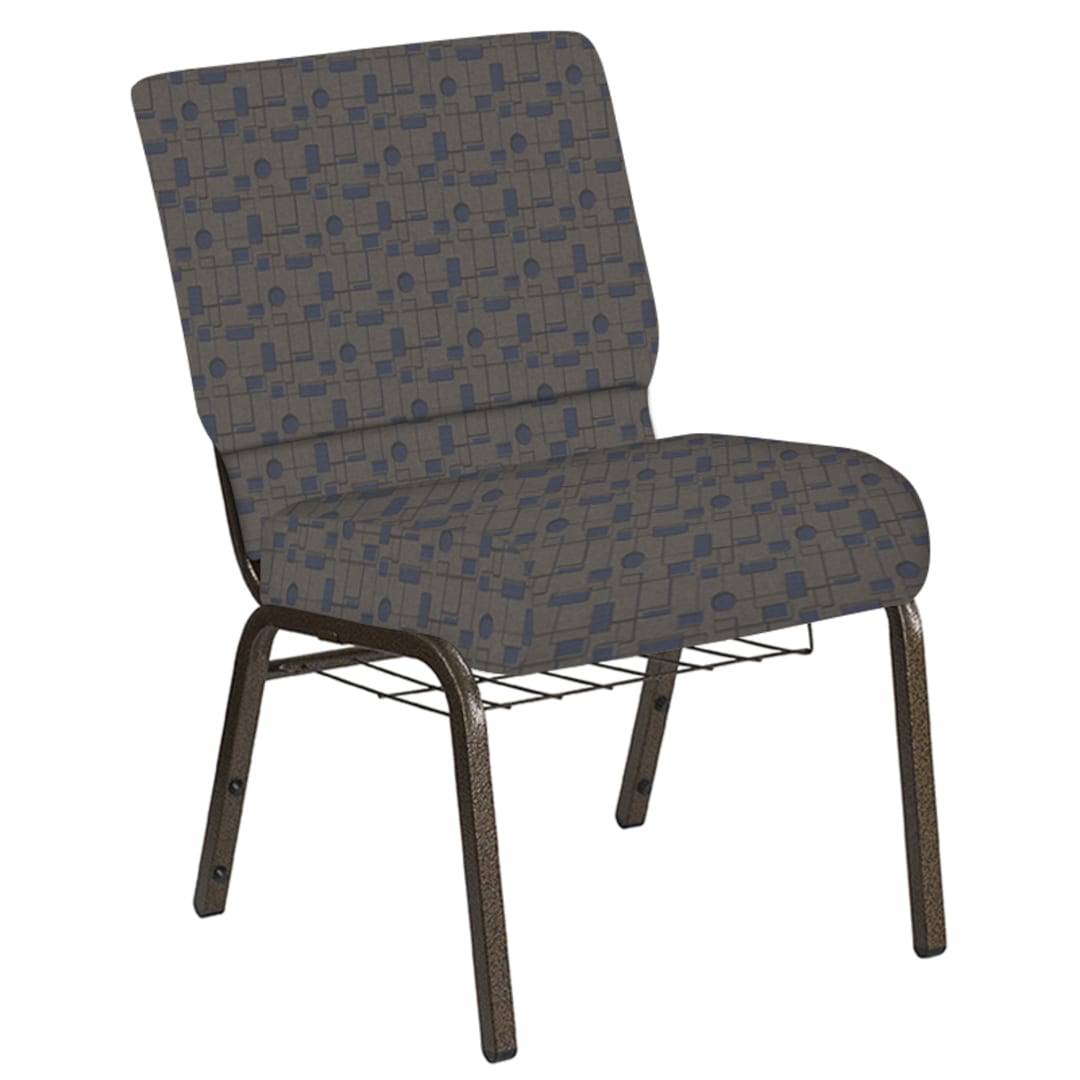 Embroidered 21''W Church Chair in Circuit Maple Fabric with Book Rack - Gold Vein Frame