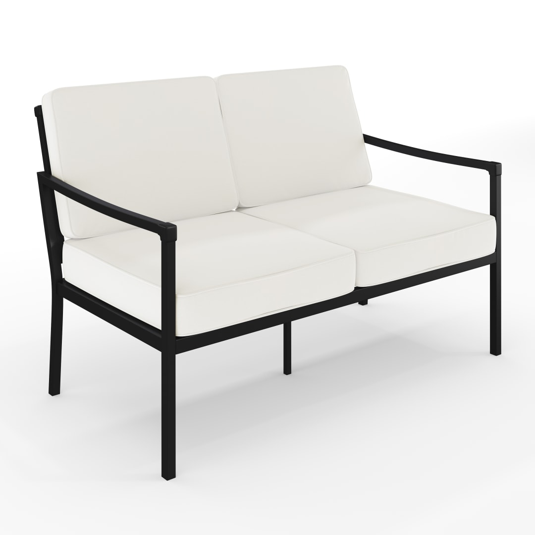Lily Pond Indoor-Outdoor Patio Loveseat with Steel Frame in Black with Cream All-Weather Cushions