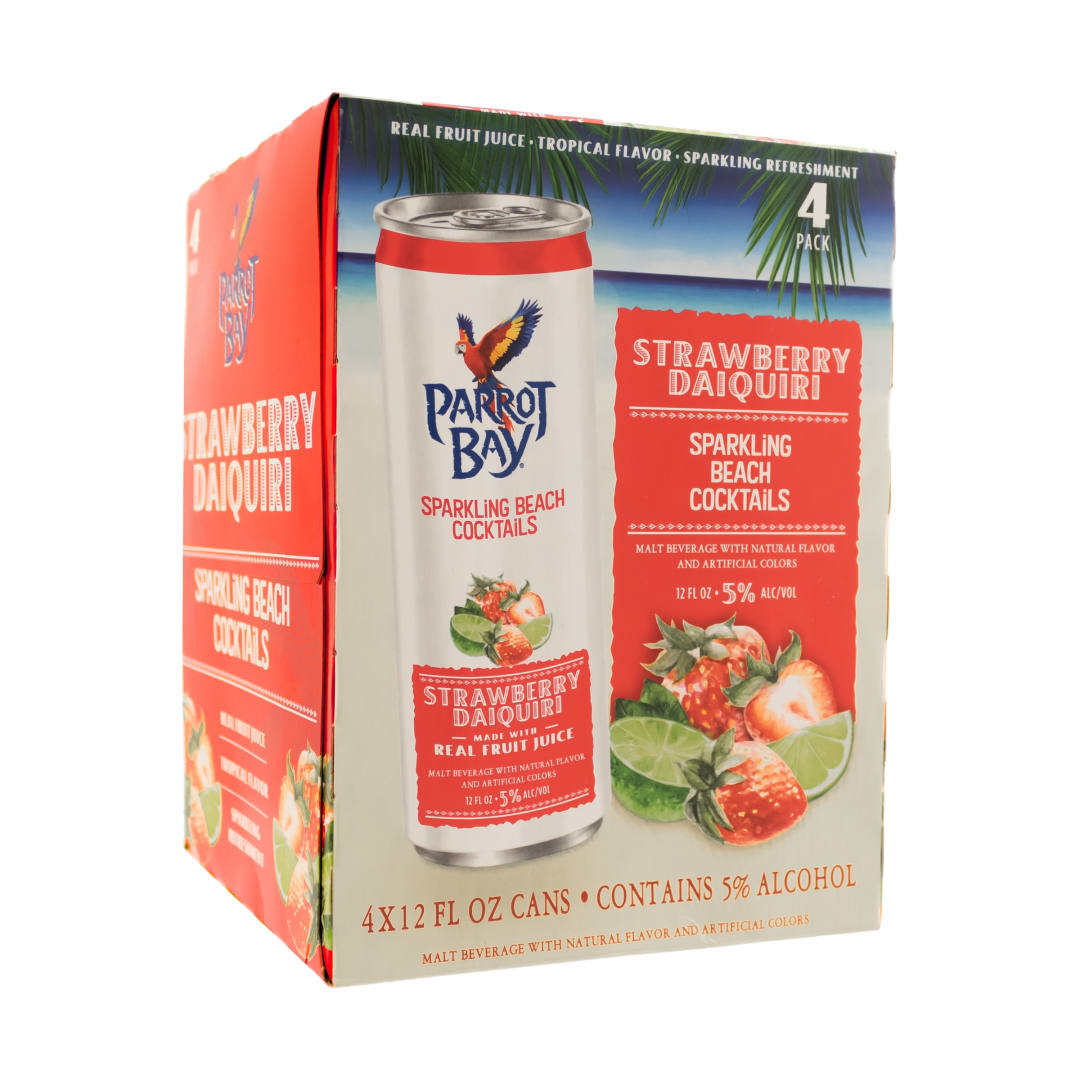 Parrot Bay Sparkling Beach Strawberry Daiquiri Cocktails 4 Pack 12Fl oz 10 Proof