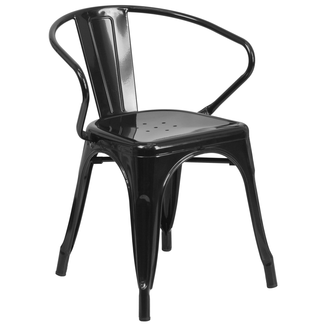 Luna Commercial Grade Black Metal Indoor-Outdoor Chair with Arms