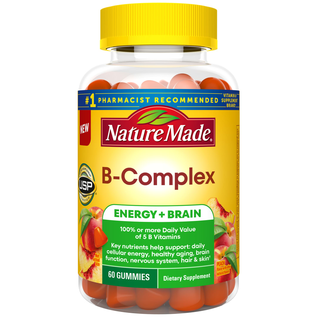 Nature Made Vitamin B Complex Gummies, 5 B Vitamins for Energy and Brain Support, 60 Pectin Based Gummies, 60 Day Supply