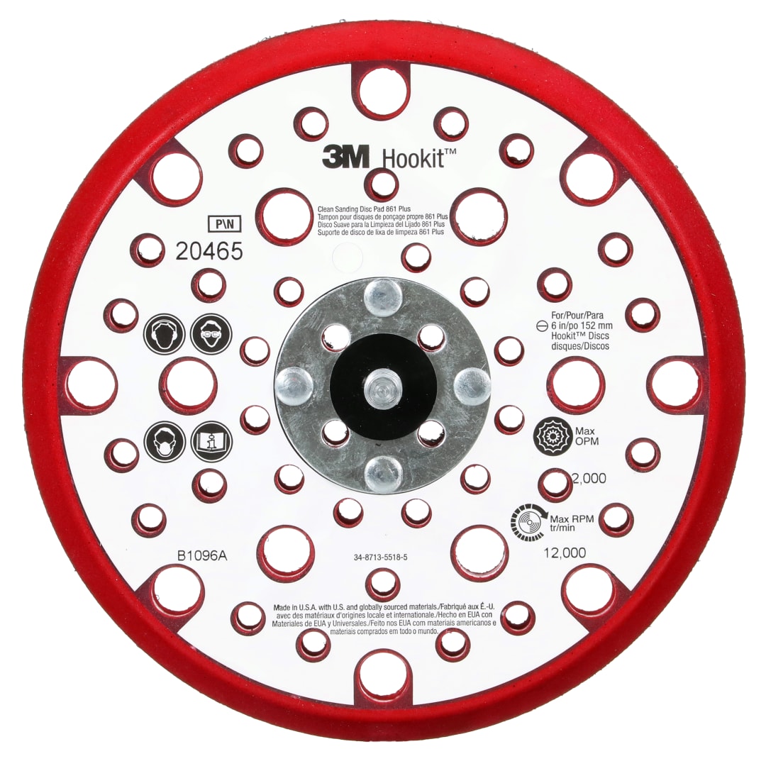 Disk Zımpara Tabanı 861 Plus, 20465, 6 in x 3/8 in x 5/8 in CH x 5-16/24 in 53 Delikli Kırmızı, 10 adet/kutu