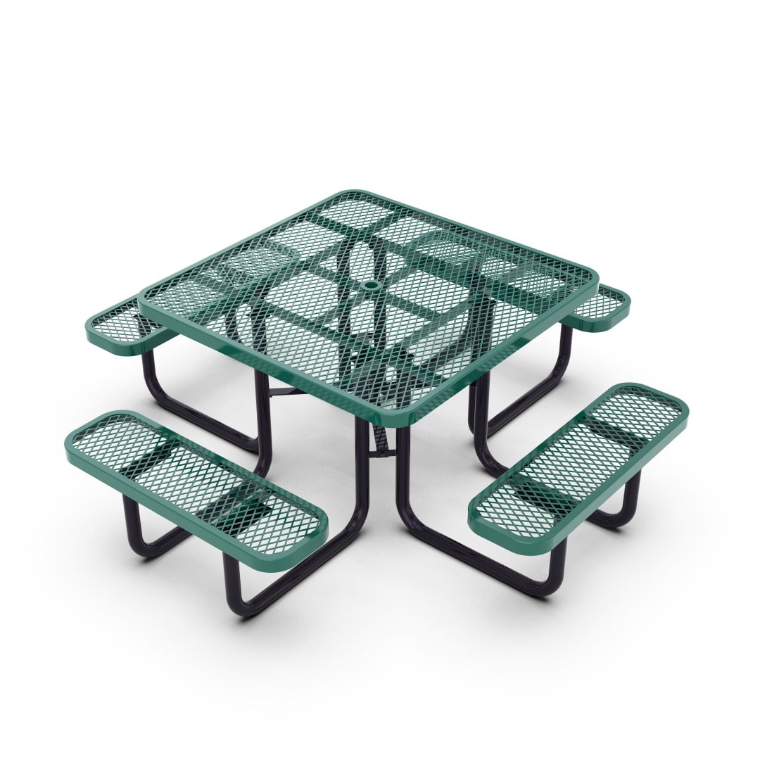 Creekside 46" Square Outdoor Picnic Table with Commercial Grade Heavy Gauge Green Expanded Metal Mesh Top and Seats and Black Steel Frame