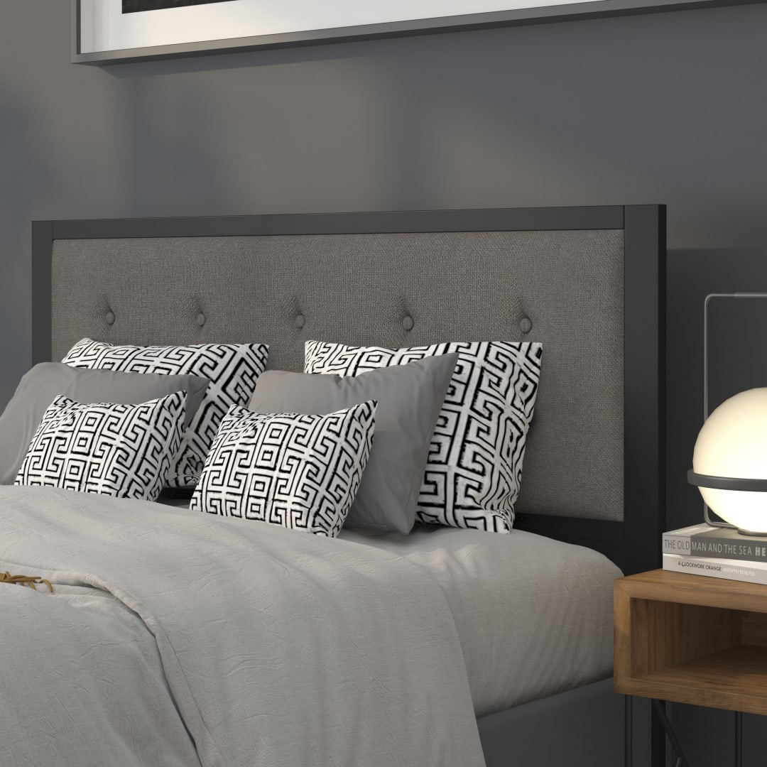 Bristol Metal Tufted Upholstered Queen Size Headboard in Dark Gray Fabric