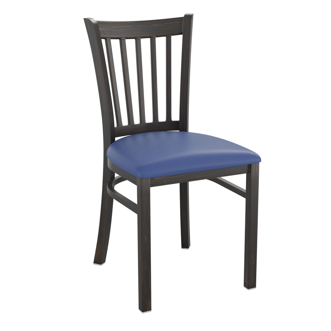 HERCULES Series Distressed Gold Vertical Back Metal Restaurant Chair - Blue Vinyl Seat
