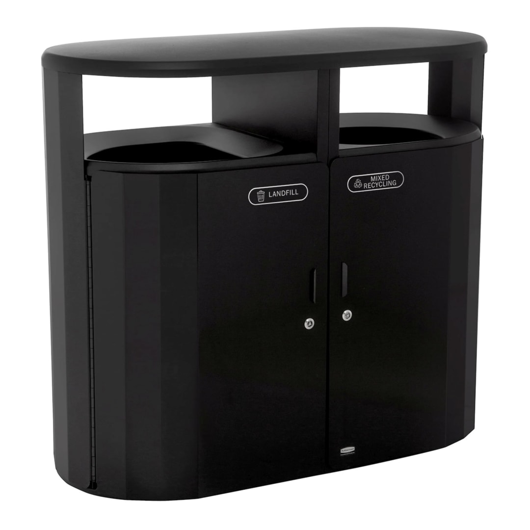 Rubbermaid Commercial Products Resist 2x23 GAL Dual Stream, Textured Black/Black Gloss