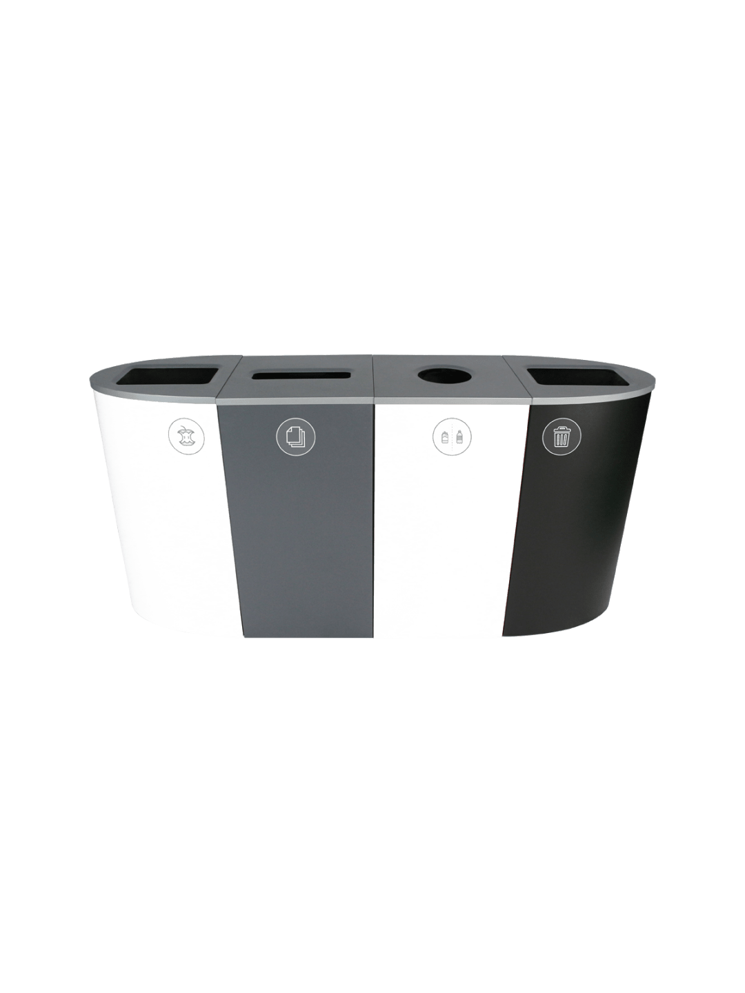  SPECTRUM - Quad - Kit - Organics-Cans &amp; Bottles-Paper-Waste - Full-Circle-Slot-Full - White-White-Grey-Black