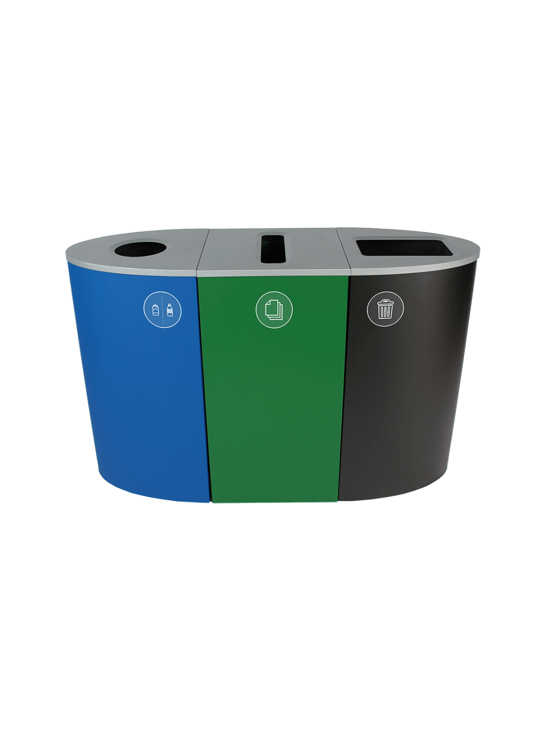  SPECTRUM - Triple - Kit - Cans &amp; Bottles-Paper-Waste - Circle-Slot-Full - Blue-Green-Black
