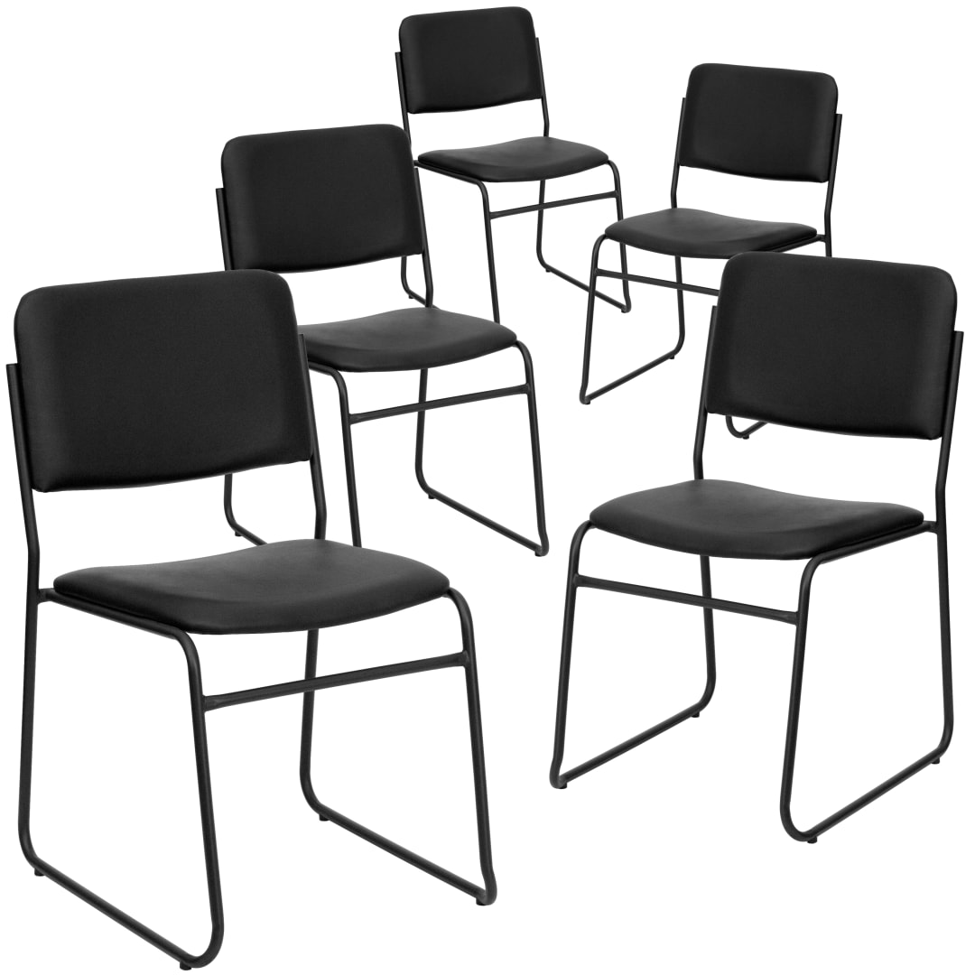 5 Pack HERCULES Series 500 lb. Capacity High Density Black Vinyl Stacking Chair with Sled Base