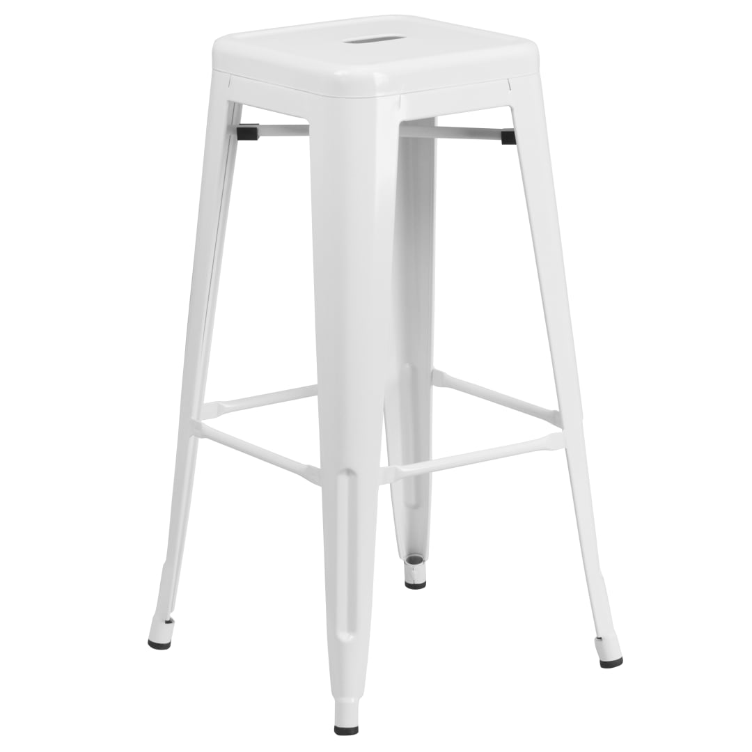 Kai Commercial Grade 30" High Backless White Metal Indoor-Outdoor Barstool with Square Seat