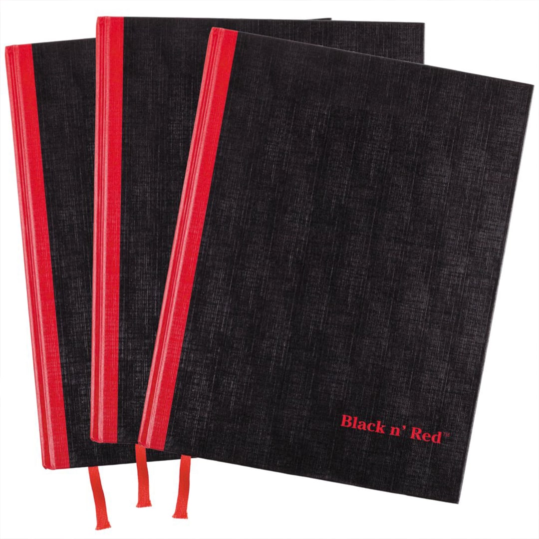 Black n' Red™ Casebound Hardcover Ruled Business Notebook, 96 Sheets, 8.25 in x 5.875 in, Black