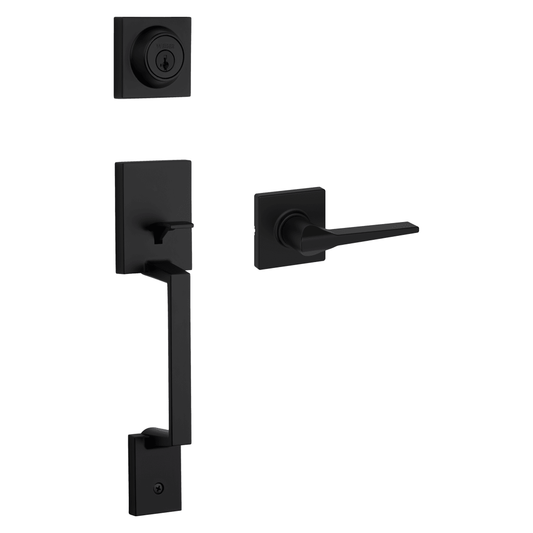 Amador Single Cylinder Handleset with Hollis Lever featuring SmartKey Security™ Security in Matte Black