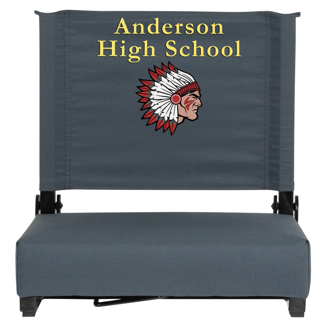 Grandstand Personalized 500 lb Capacity Padded Stadium Chair, Folding Seat with Handle, Lightweight &amp; Durable, Dark Blue