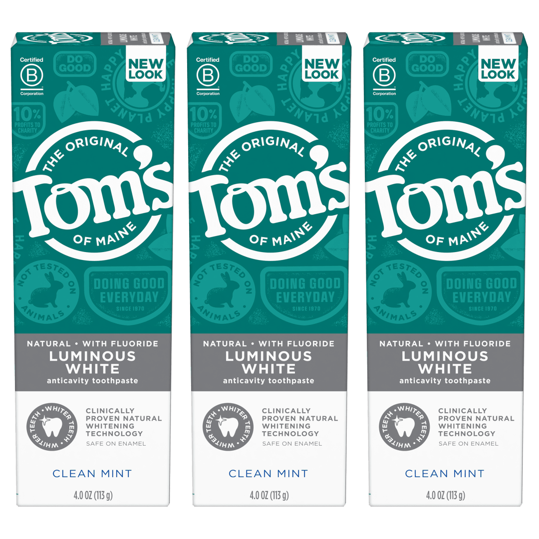 Tom's of Maine Natural Luminous White Toothpaste with Fluoride, Clean Mint, 4.7 oz. 3-Pack