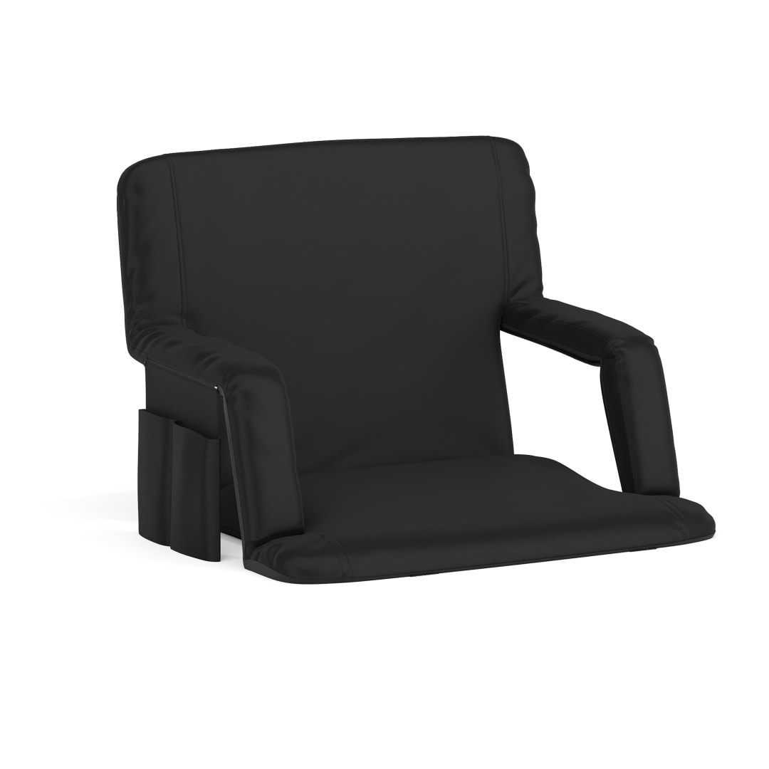 Malta Extra Wide Black Lightweight Reclining Stadium Chair with Armrests, Padded Back &amp; Seat with Dual Storage Pockets and Backpack Straps